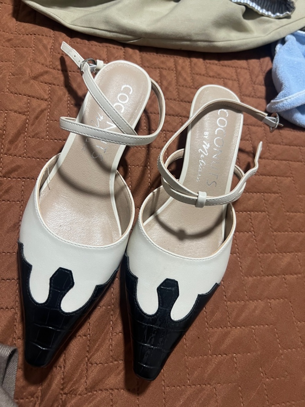 Coconuts by Matisse Cream and Black Pointed Toe Ankle-Strap Flats